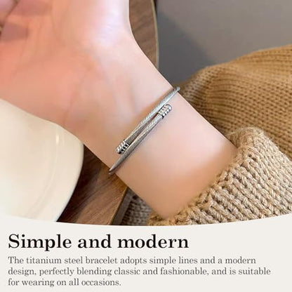 Jewelers Stainless Steel Cable Wire Open Cuff Adjustable Size - color: Silver