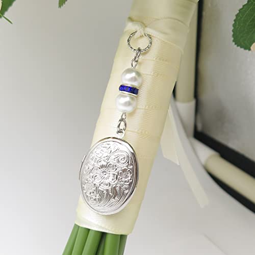 IDLAN Locket for Bouquet - Memorial Wedding Gift Bride Pendant Keepsake Something Blue - style: Oval Locket