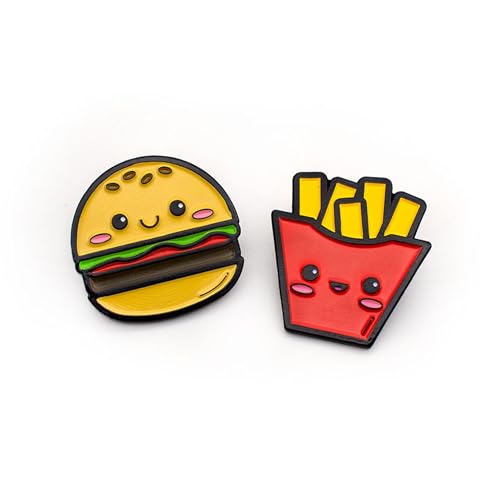 Enamel Pin Set (2 Pins Per Set) for Backpack, Bag, Lapel, Kawaii Button Collector - style: Burger & Fries