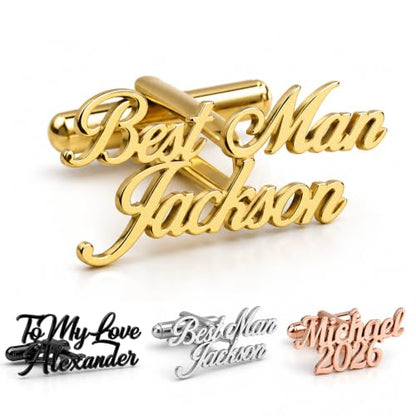 Custom Name Cufflinks for Men, Personalized Cuff Links with Raised Script Monogram, Wedding Cufflinks for Groom Groomsmen Best Man Father of Bride Husband Dad Anniversary Birthday Gifts - color: AA