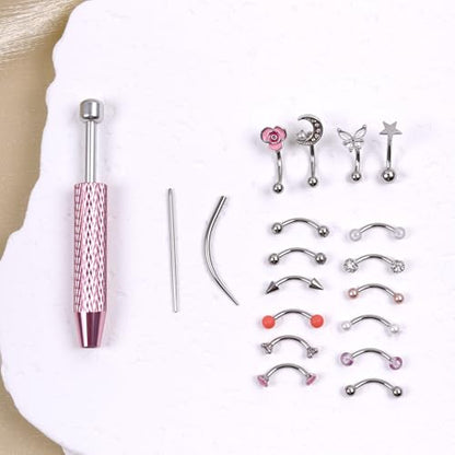 Eyebrow Rook Piercing Jewelry with Tools Barbell Eyebrow Rings | 16G Stainless Surgical Steel Rook Earrings Vertical Labret Lip Surface Tragus Frog Eyes Piercing Jewelry - style: 19A