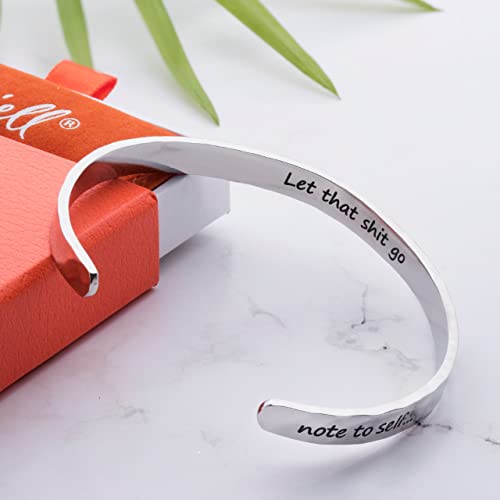 Carviell Bracelet - Gifts for Women – Inspirational, Friendships, Love, Mom, Daughters, Sisters, Christian, Graduations, Memorials & Wedding Gifts – 100+ Phrases – Stainless Steel, Gift Ready - color: BADASS Gift - Note to Self.... Let that sh*t go - SILV