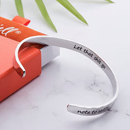 Carviell Bracelet - Gifts for Women – Inspirational, Friendships, Love, Mom, Daughters, Sisters, Christian, Graduations, Memorials & Wedding Gifts – 100+ Phrases – Stainless Steel, Gift Ready - color: BADASS Gift - Note to Self.... Let that sh*t go - SILV