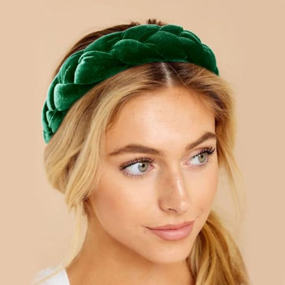 DRESHOW Braided Headbands for Women Velvet Hair Hoop Elastic Criss Cross Hair Bands Accessories - color: 01 Pc Velvet Braided: Emerald Green