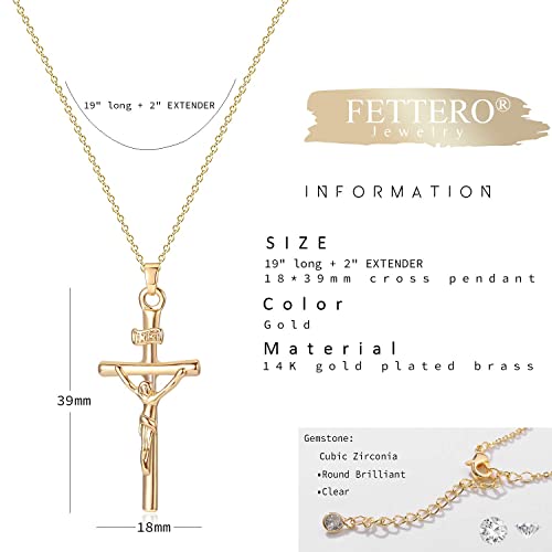 Fettero Cross Necklace for Women Faith Pendant 14K Plated Dainty Chain Necklaes Minimalist Simple Tiny God Lords Prayer Religious Jewelry - style: Jesus Cross
