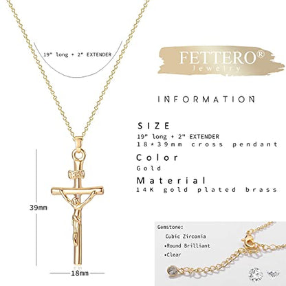 Fettero Cross Necklace for Women Faith Pendant 14K Plated Dainty Chain Necklaes Minimalist Simple Tiny God Lords Prayer Religious Jewelry - style: Jesus Cross