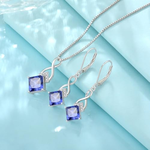 Infinity Necklace 925 Sterling Silver Princess Cut Pendant Birthstone Jewelry for Women - color: Violet Blue