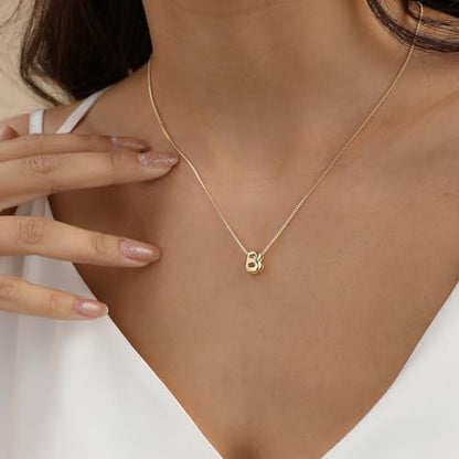 14K Gold Plated Bubble Letter Necklace, Tarnish Free and Waterproof Dainty Initial Necklace for Women, Trendy Personalized Gold Jewelry Gift for Her - color: Gold, style: B