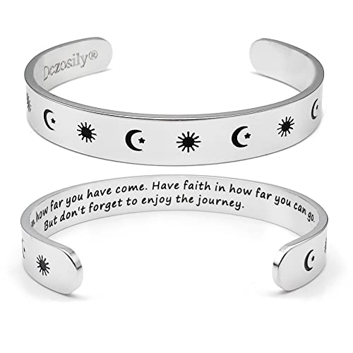 Dczosily Inspirational Bracelets for Women Stainless Steel Cuff Bracelet Engraved Jewelry Motivational Bangles Personalized Gifts for Best Friend/Mom - style: Friend-10mm-Take pride in how far you have come.Have faith ...don't forget to enjoy the journey