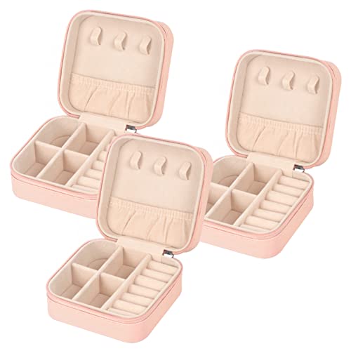 MFXIP Travel Jewelry Case Small Jewelry Box Jewelry Organizer Storage Case Portable PU Leather Mini Jewelry Travel Case for Girls Womens Earring, Necklace, Rings,Bracelets - color: Pink Pink Pink
