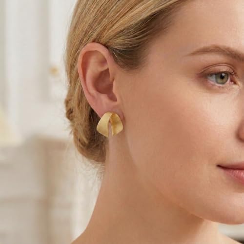 Jean Beau Chunky Gold Stud Earrings for Women Trendy Gold Plated Dangle Drop Prom Birthday Fashion Office Jewelry Gift - color: Gold Ribbon