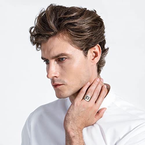 INBLUE Personalized Engraved Initial Monogram Signet Rings for Man Women Stainless Steel Rings Customize Jewelry with Ring Size Adjuster - color: Silver: Initial