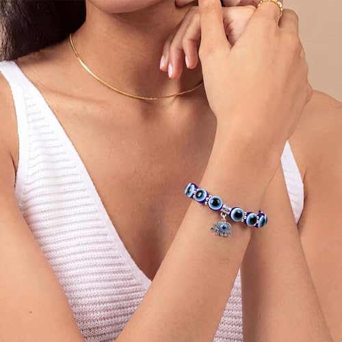 Fesciory Evil Eye Bracelet for Women, Gold Plated Adjustable Chain Jewelry | Blue Evil Eye Charm Bracelet, Lucky Amulet Symbolism, Dainty Adjustable Chain, Daily wear, Jewelry gifts - color: Blue-2