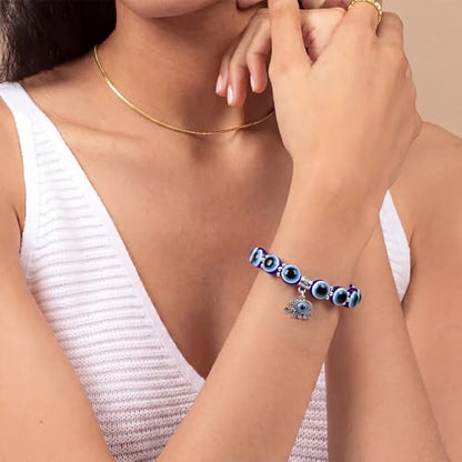 Fesciory Evil Eye Bracelet for Women, Gold Plated Adjustable Chain Jewelry | Blue Evil Eye Charm Bracelet, Lucky Amulet Symbolism, Dainty Adjustable Chain, Daily wear, Jewelry gifts - color: Blue-2
