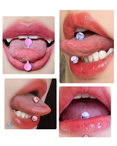 Jewseen 5PCS Tongue Barbells 14G Acrylic tongue piercing jewelry Candy Color tounge bars tongue piercing jewelry tongue rings for women - color: Pink
