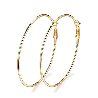Dainty 80mm Silver Big Large Hoop Earrings For Women Sensitive Ears Fashion Round Circle Huggie Hypoallergenic Hoops Minimalist Hooped Jewelry Gifts Bff Birthday - color: Gold-tone