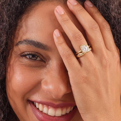 18K Gold & Silver Plated Stackable Ring Set for Women, CZ Curved Wave Stacking Bands, Statement Promise Rings for Wedding Engagement, Trendy Dainty Jewelry Gift - color: Gold 3