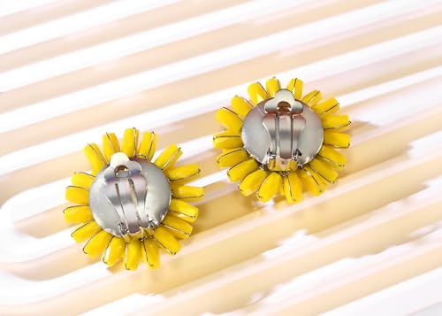 Vibrantly Bright Fluorescent Yellow Burst Crystal Bead Cluster Clip-On Earrings
