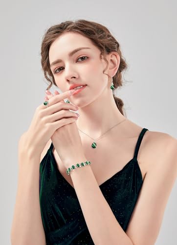 GZWHD Jewelry Set for Women CZ Earrings Necklace Ring Bracelet Set Prom Party Wedding Jewelry Gift for Mother Friend Wife - color: A-Green