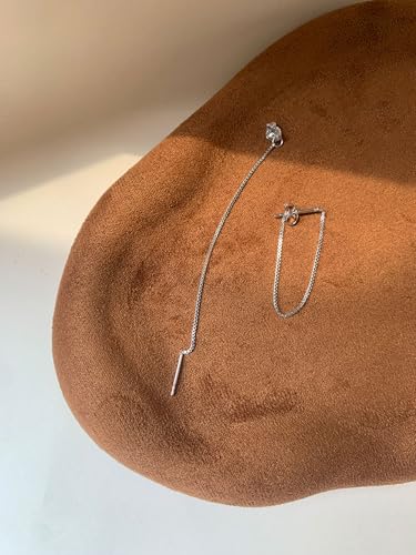 Tassel Earrings for Women Gold Plated Silver Chain Earrings Dainty Minimalist Dangle Drop Studs - color: B-Silver with One Chain