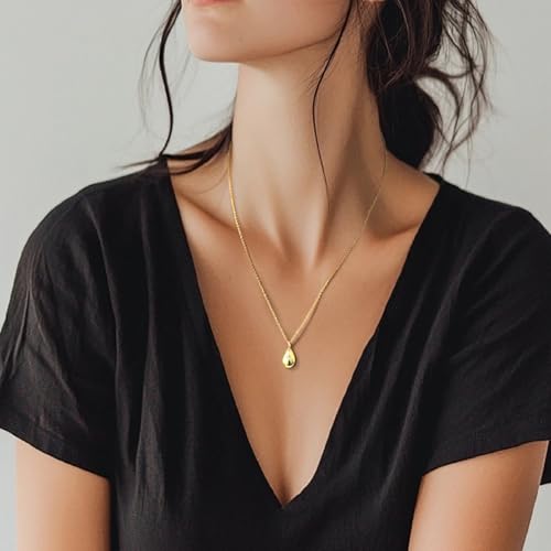 FENIMI Gold Necklace Pendant 14K Gold Necklace for Women Tear Pendant Necklace Effortless Charm and Refined Beauty Charm Drop Pendants Necklaces for Women Trendy 17.5in