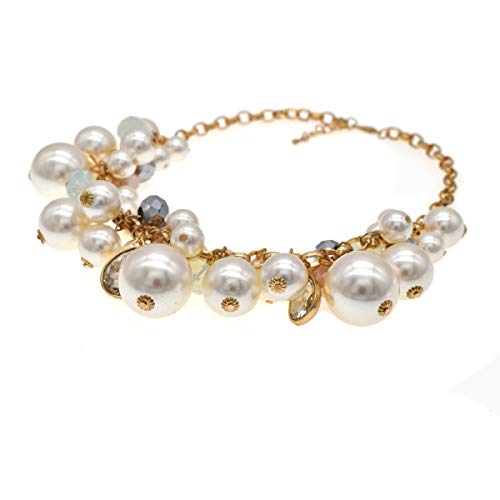 utop JNF Hand made Pearl Statement Necklace for Women Rhinestone Multilayer Crystal Necklaces Chunky Pearl Necklace Large Pearl Necklace and Earrings Set for Mother Mom's gift - color: white pearl chain necklace