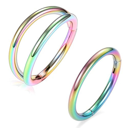 GAGABODY 2 Pcs Nose Rings 22G 20G 18G 16G 14G 12G 10G 8G Surgical Steel Piercing Rings for Nose Septum Cartilage Helix Tragus Conch Rook Daith Lobe from 5mm to 16mm Seamless Hoop Unisex Hinged Earrings - color: Rainbow-Single&Double Hoop