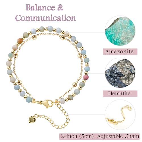 Farfume Crystal Beaded Bracelets for Women 4mm Natural Stone Jewelry Gifts | Natural Beads Gemstone,Handmade,Helper Tool,Yoga Protection,Hypoallergenic,Durability Wear - color: Amazonite-Calming