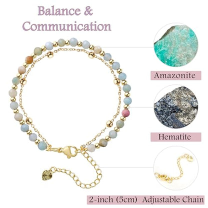 Farfume Crystal Beaded Bracelets for Women 4mm Natural Stone Jewelry Gifts | Natural Beads Gemstone,Handmade,Helper Tool,Yoga Protection,Hypoallergenic,Durability Wear - color: Amazonite-Calming