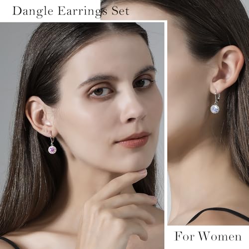 Multicolor Crystal Dangle Studs Earrings Set for Women 925 Silver Hypoallergenic Dangle Earrings Leverback Drop Earring Fashion Cubic Zirconia Leverback Stud Earring Sets Trendy Cubic Zirconia Jewelry Gifts for Women - style: 6-S-S