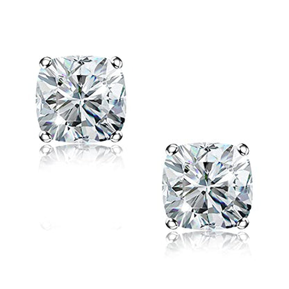"STUNNING FLAME" Trillion-cut/Cushion-cut/Emerald-cut/Marquise-cut ... 18K White Gold Plated Sterling Silver Cubic Zirconia Simulated Diamond Stud Earrings for Women - color: Cushion-Cut, size: X-small-white gold plated silver
