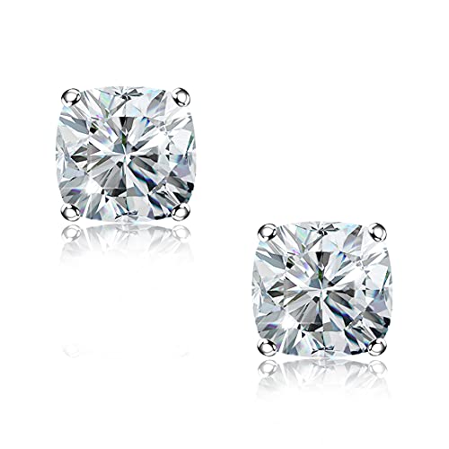 "STUNNING FLAME" Trillion-cut/Cushion-cut/Emerald-cut/Marquise-cut ... 18K White Gold Plated Sterling Silver Cubic Zirconia Simulated Diamond Stud Earrings for Women - color: Cushion-Cut, size: medium-white gold plated silver