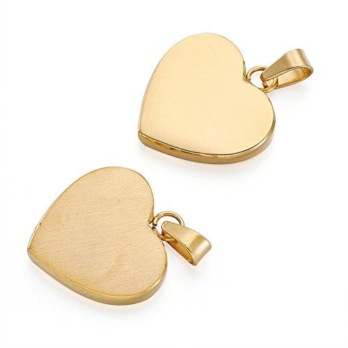 Beadthoven 10pcs 304 Stainless Steel Heart Tag Pendants for DIY Love Necklace Charms Valentine Gift Heart 23x22x4mm (Golden) - color: With bail#Golden, size: Heart