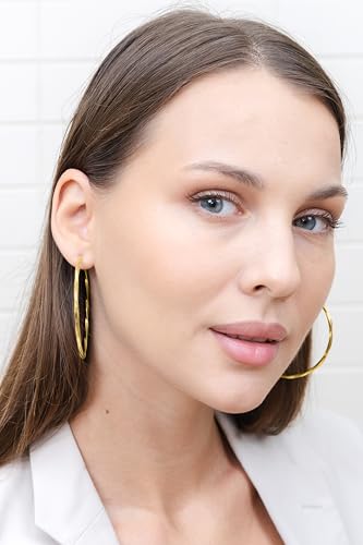 Hoops & Loops 925 Sterling Silver Twisted Hoop Earrings for Women - Hypoallergenic 14K Gold, Rose Gold, Black Flash Plated 2mm Thin Twist Design Round Click-Top Hoops, 15/20/25/30/35/40/50/60mm - color: Gold-60mm (2.36 inch)