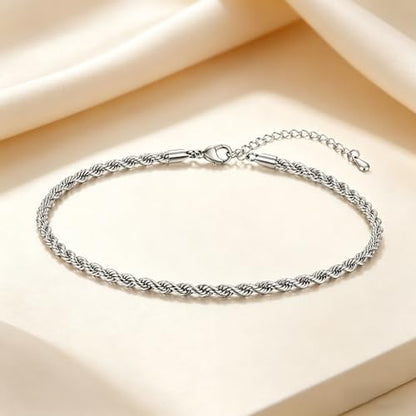 PICNHUAN Gold/Silver Ankle Bracelets for Women 14K Gold Plated Women's Anklets Silver Cuban Chain Anklet Waterproof Stainless Steel Anklet Summer Beach Foot Chain Jewelry Gifts for Women - color: Silver/ Twist