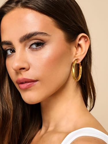 FindChic Twisted Hoop Earrings for Women, Silver/Black/14K Gold Plated Hypoallergenic Hollow Tube Rounded Loop Earrings, 30mm/40mm/60mm/80mm Hoops with Custom Name Options and Gift Box - color: c.Gold, size: 40MM