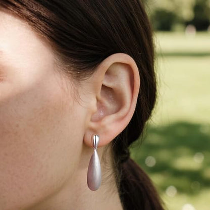 Large Geometric Drop Dangle Earrings for Women Pearl Teardrop Disc Rectangle Oval Fishtail Shell Shaped Textured Dangle Studs Earrings for Women - color: Silver-Brushed
