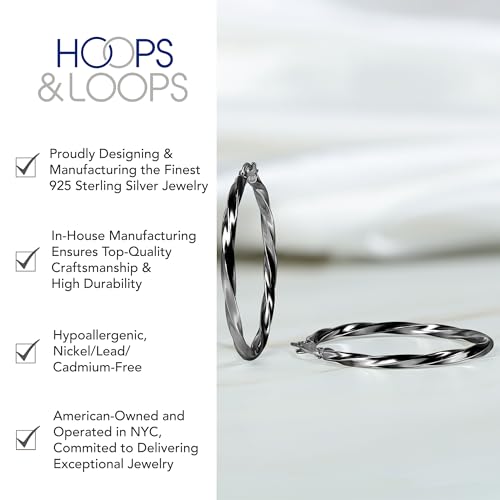 Hoops & Loops 925 Sterling Silver Twisted Hoop Earrings for Women - Hypoallergenic 14K Gold, Rose Gold, Black Flash Plated 2mm Thin Twist Design Round Click-Top Hoops, 15/20/25/30/35/40/50/60mm - color: 35mm (1.38 inch)