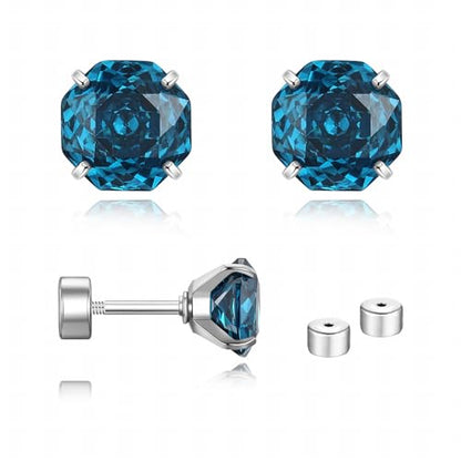 Zircon Flat Back Screw Hypoallergenic Surgical Steel Stud Earrings - color: Moonlit Blue, size: 1ct - 0.24 Inch (6mm)