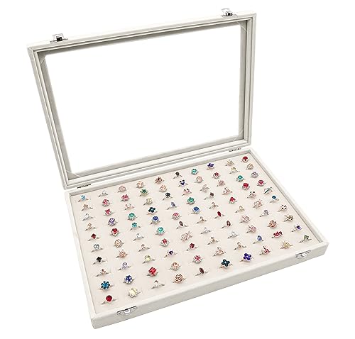 Stratalife 100 Slot Ring Organizer, Velvet Jewelry Box for Multiple Rings | Display Box for Knuckle, Joint Finger Midi Rings, Jewelry Storage Case, Women Gift, 13.78"x9.4", Beige - color: Beige, size: 100 Slots Ring