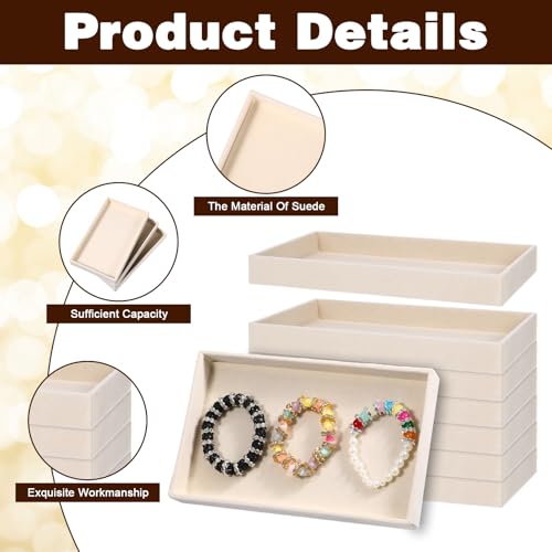 12 Pack Velvet Jewelry Trays, 8.3x5x0.9 Inches | Stackable Jewelry Organizer Inserts for Women, Beige Display Trays for Necklace Earring Ring Bracelet