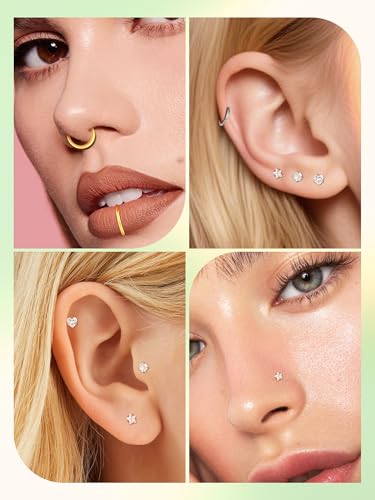 Oveta 16G 18G Flat Back Studs Earrings for Tragus Cartilage Piercing Jewelry, Surgical Steel Nose Rings Hoops 6/8/10mm, Silver/Gold - color: Gold, size: 16g*6/8/10mm bar