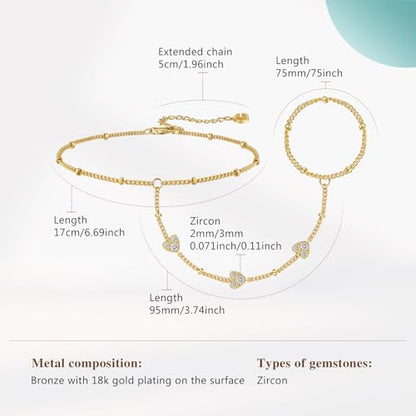 Cicy Bell Hand Chain Bracelets for Women 18K Gold Plated | Layered Stackable Dainty Ring Bracelets, Adjustable Satellite Bead Dot Link Finger Bracelets - color: Style A-Gold