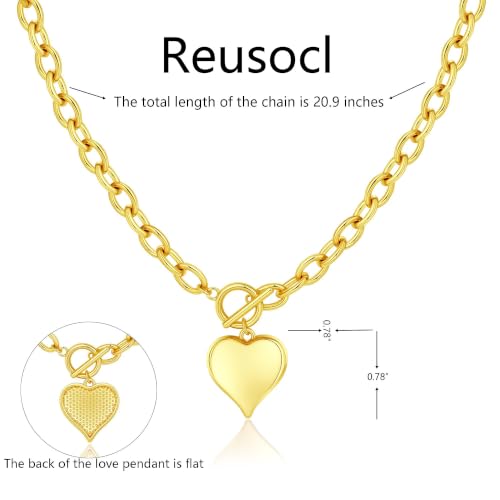 Chunky Gold Necklace for Women, Dainty 14K Gold/Silver Plated Heart Pendant Choker Necklaces Trendy Circle Chain Toggle Clasp Necklace Jewelry Gift for Women