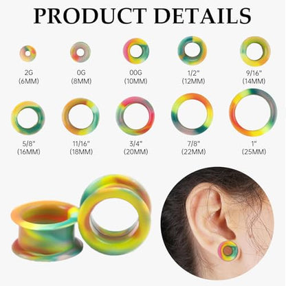 20Pcs Silicone Ear Gauges 2G-25mm Flexible Ear Tunnels Gauges Soft Expander Stretching Ear Plugs Tunnels Black Earring Piercings Jewelry for Men Women - color: Thick Five-color powder Silicone