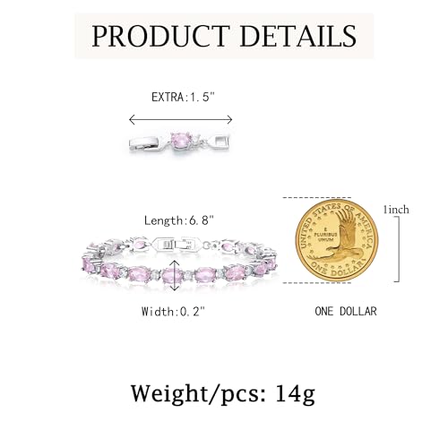 Crysdue Wedding Bridal Bracelets for Brides, Cubic Zirconia Tennis Birthstone Jewelry Gift for Women Prom - style: A_Pink, 6.8-8.2"
