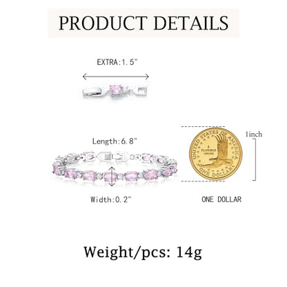Crysdue Wedding Bridal Bracelets for Brides, Cubic Zirconia Tennis Birthstone Jewelry Gift for Women Prom - style: A_Pink, 6.8-8.2"