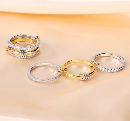 COOSLIM Gold Stackable Rings for Women Non Tarnish, Dainty Stackable 18k Gold Plated Interlocking Ring Stack Set CZ Cubic Zirconia Rings, Gold Knuckle Women Rings Set - color: Gold sliver -2, size: 10