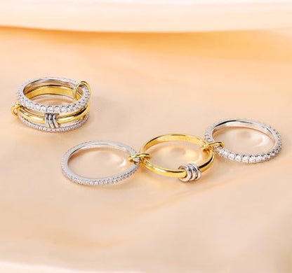 COOSLIM Gold Stackable Rings for Women Non Tarnish, Dainty Stackable 18k Gold Plated Interlocking Ring Stack Set CZ Cubic Zirconia Rings, Gold Knuckle Women Rings Set - color: Gold sliver -2, size: 11