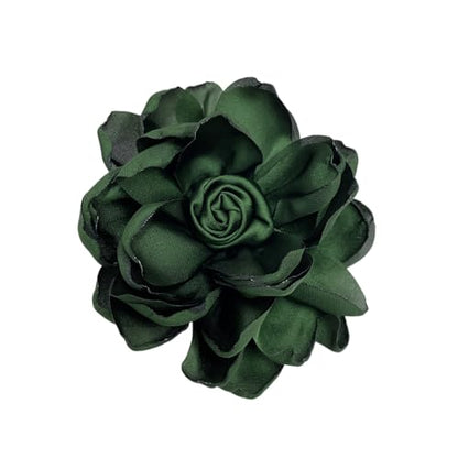 Dainty Fabric Rose Flower Large Brooch Lapel Pins Flower Brooches Pin Classic for Wedding Party Dance Banquet for Women Dress Suit Clothes Accessories Jewelry 100mm - color: Dark Green